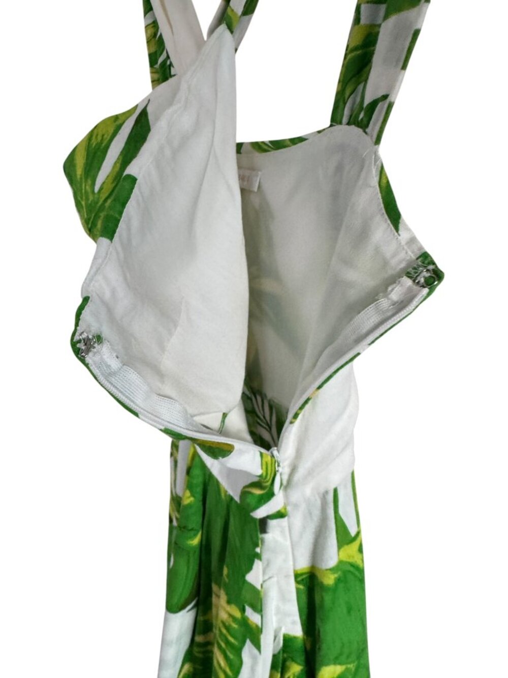 Olivaceous Tropical‎ Mini Dress M Palm Leaf Knot Front White Green NWT - Picture 9 of 14